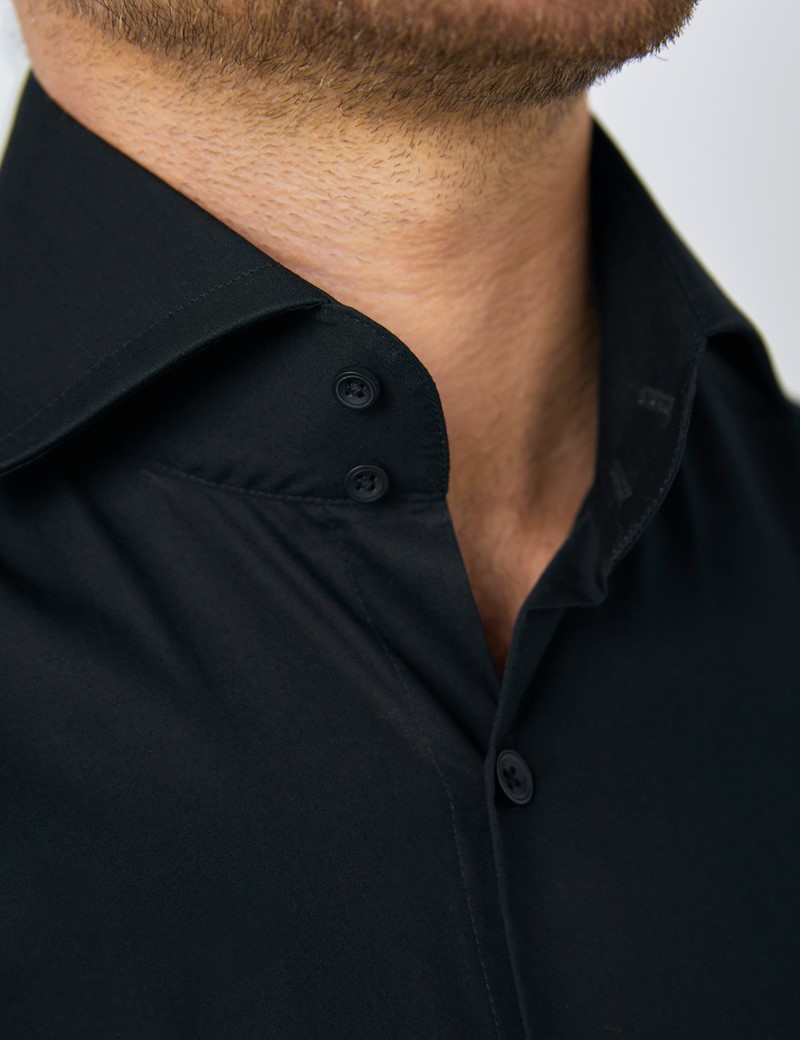 Men's Curtis Black Poplin Relaxed Slim Fit Shirt - High Collar - Single Cuff