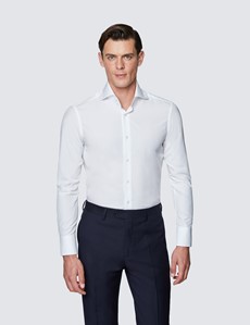 Men's Curtis White Poplin Relaxed Slim Fit Shirt - High Collar - Single Cuff