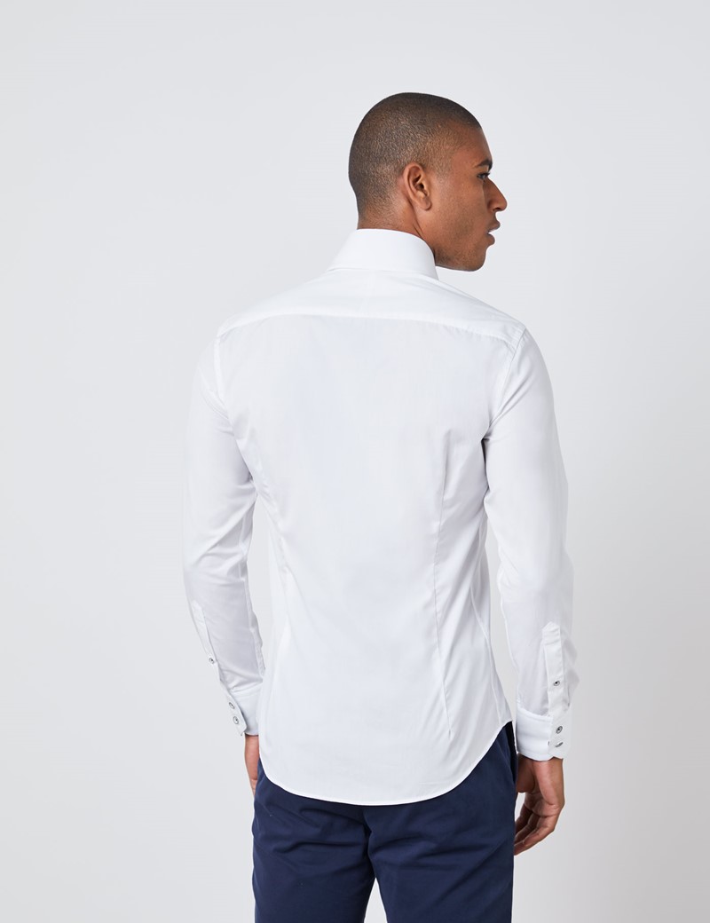 Men's Curtis White Slim Fit Shirt - High Collar - Single Cuff | Hawes ...