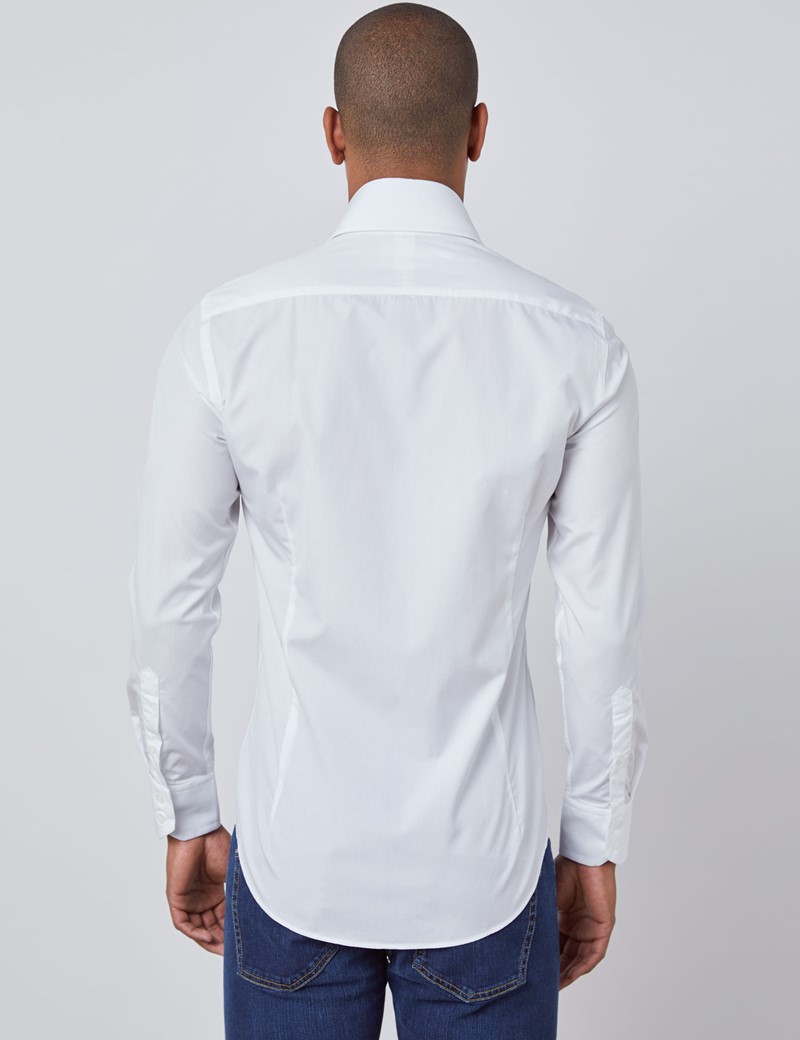 Men's Curtis White Cotton Poplin Slim Fit Shirt - High Collar - Single ...