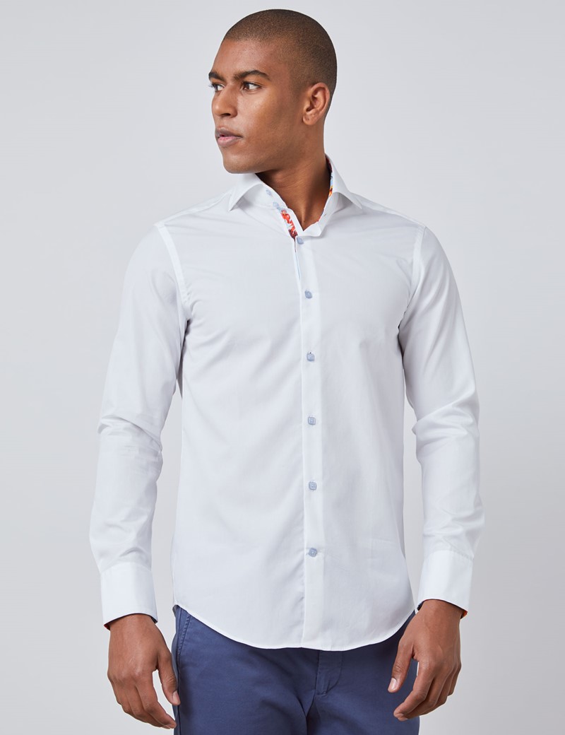 Men's Curtis White Poplin Slim Fit Shirt With Contrast Detail - High ...