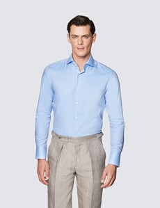 Men's Curtis Blue Twill Relaxed Slim Fit Shirt - High Collar