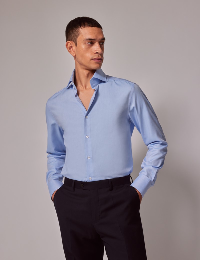 Men's Blue Cotton Twill Slim Shirt