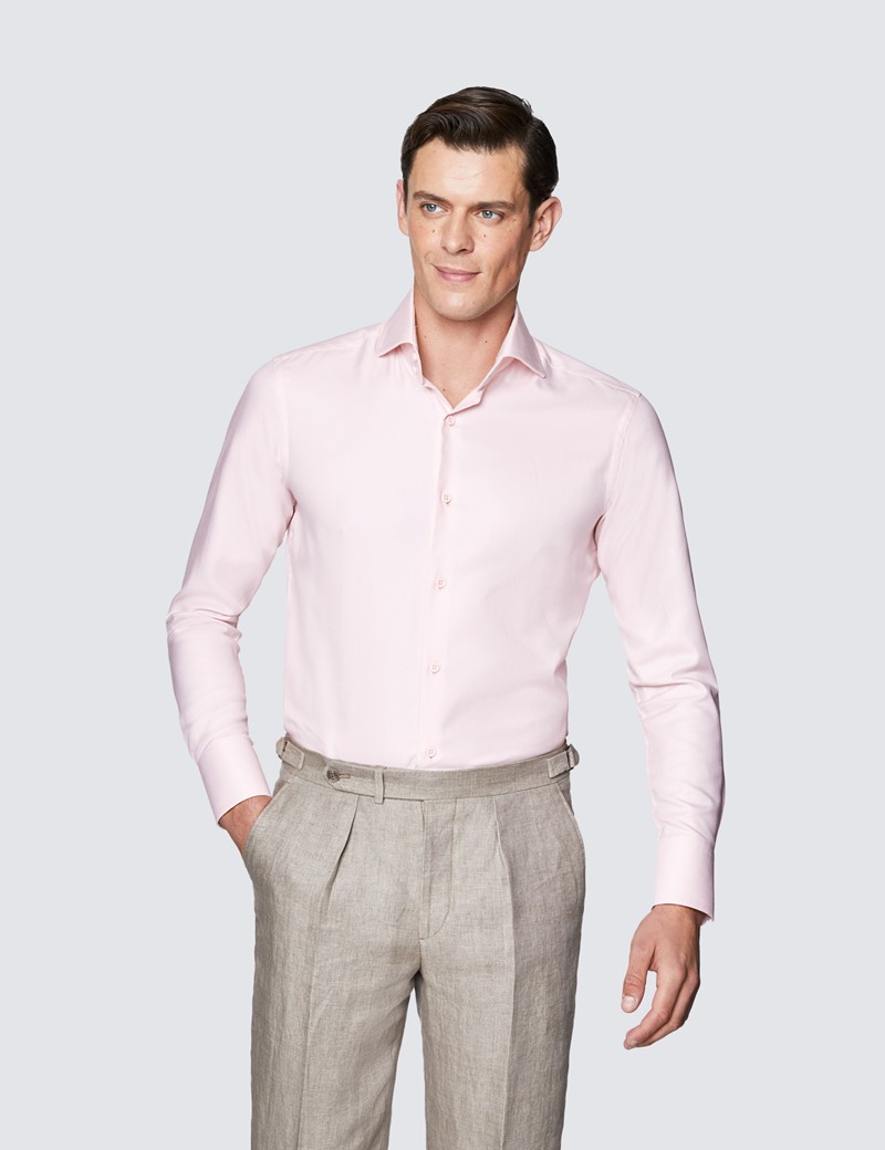 Men's Curtis Light Pink Twill Slim Fit Shirt - High Collar