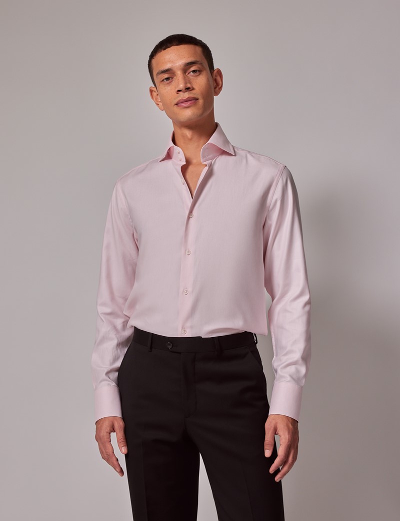 Men's Light Pink Twill Slim Fit Shirt - High Collar