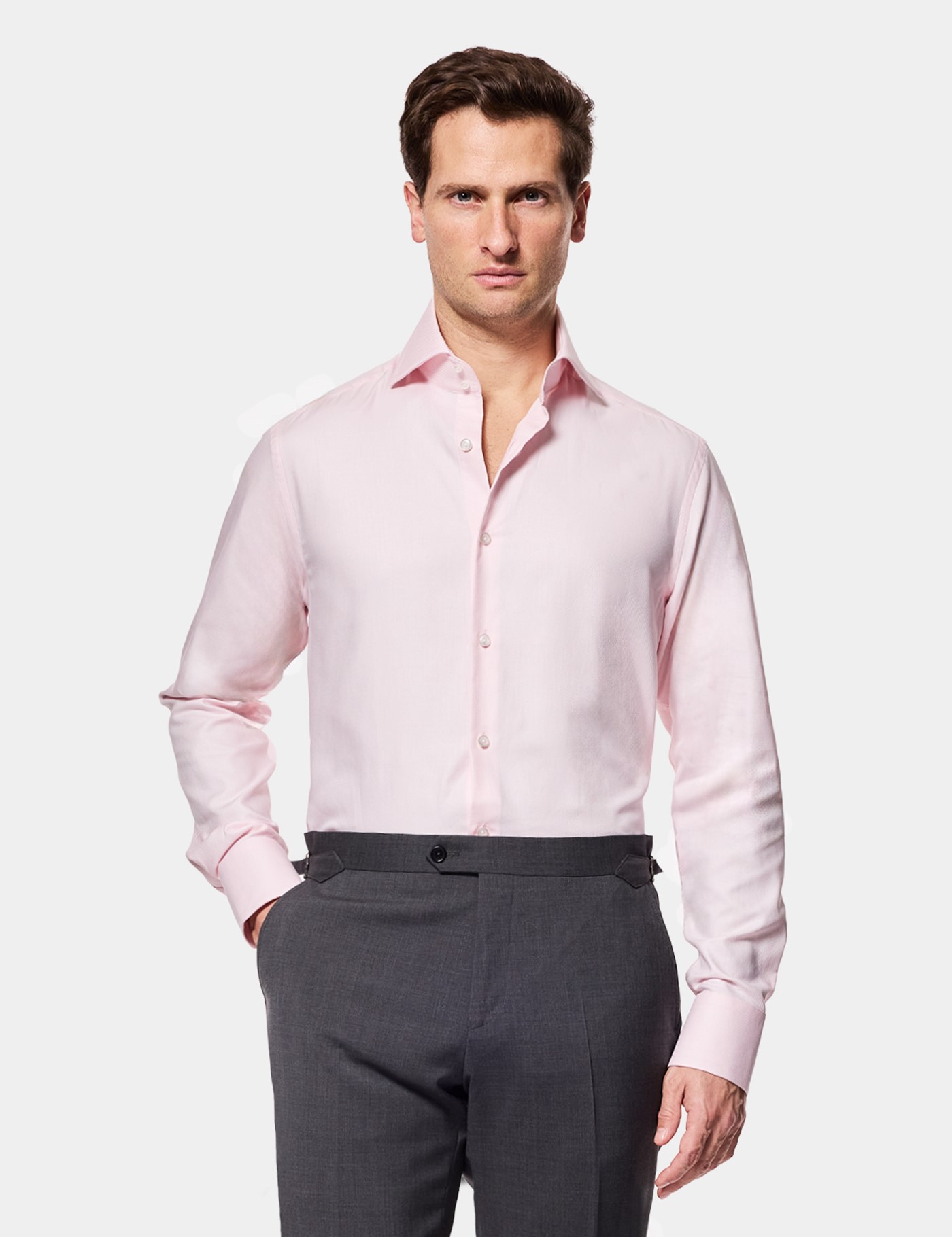 Hawes & Curtis Slim Fit Light Pink Twill Curtis Shirt Size: Medium | Long