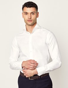Men's Curtis White Twill Relaxed Slim Fit Shirt - High Collar - Single Cuff
