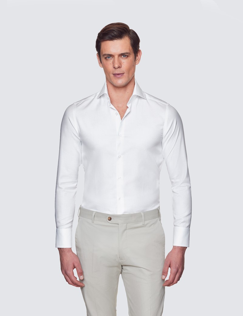Men's Curtis White Twill Relaxed Slim Fit Shirt - High Collar 