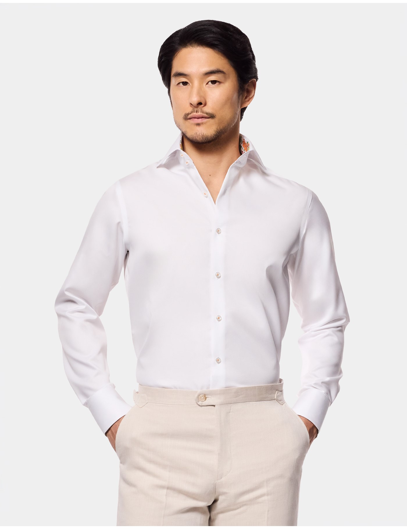 Hawes & Curtis Slim Fit White Twill Non-Iron Curtis Shirt | Contrast Detail Size: XXL
