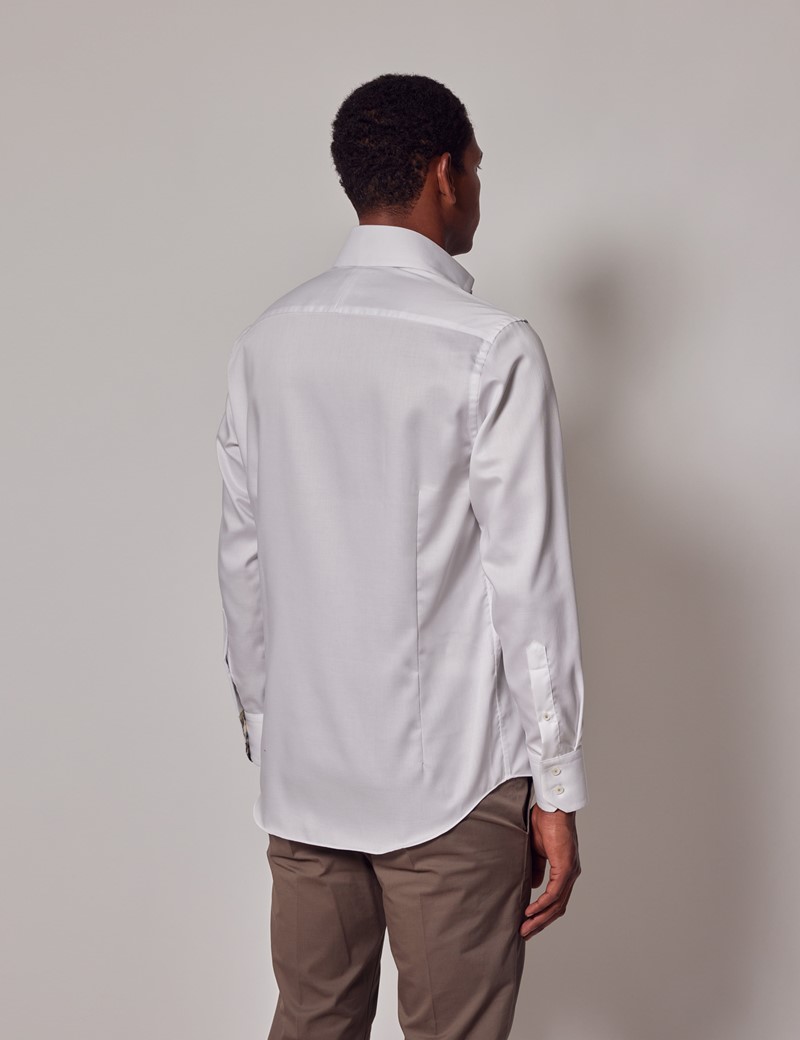 Men's White Slim Shirt With Contrast Detail - High Collar