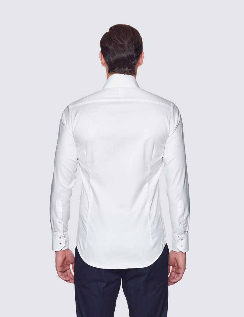 Curtis White Cotton Stretch Relaxed Slim Fit Shirt With Contrast Detail - High Collar