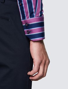 Men's Curtis Navy and Fuchsia Stripe Shirt - High Collar 