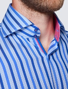 Men's Curtis Blue & Navy Stripe Shirt - High Collar 