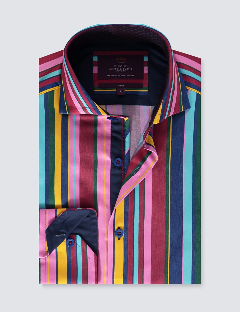 Men's Curtis Yellow & Pink Bold Stripe Slim Fit Shirt - High Collar ...