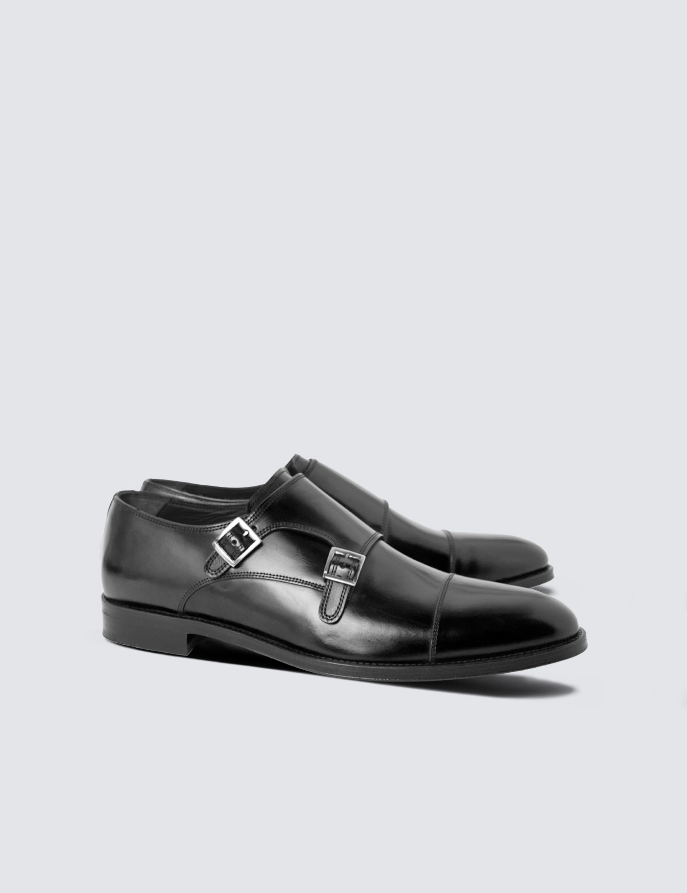 Black Leather Monk Shoes | Hawes and Curtis