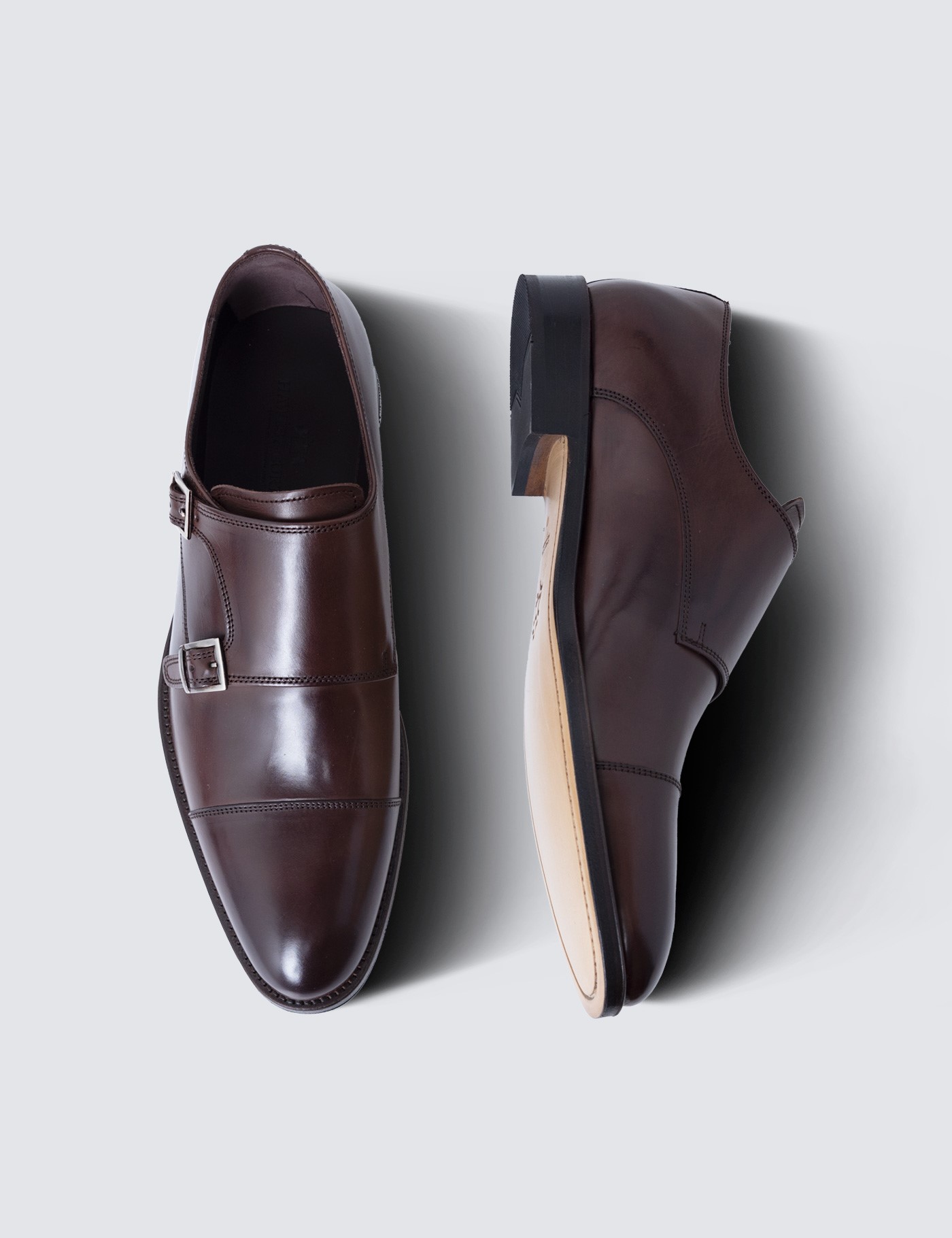 Dark Brown Leather Double Monk Strap Shoes | Hawes and Curtis