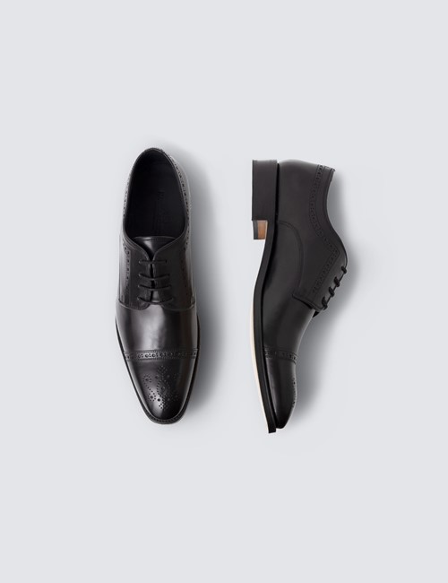 Men's Black Leather Semi Brogue Shoe