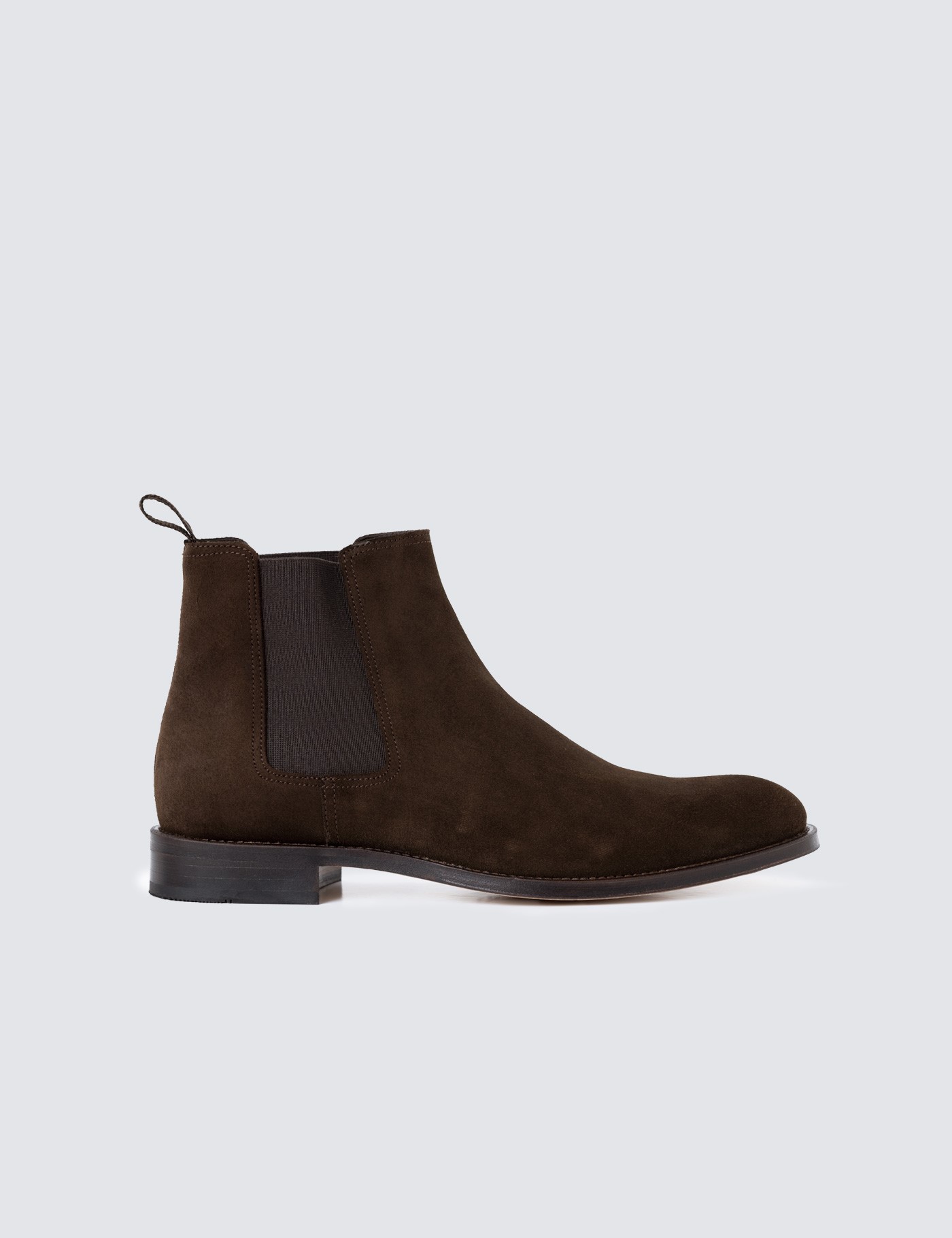 100% Leather Men's Suede Chelsea Boot with Rubber Heel in Brown | Hawes ...