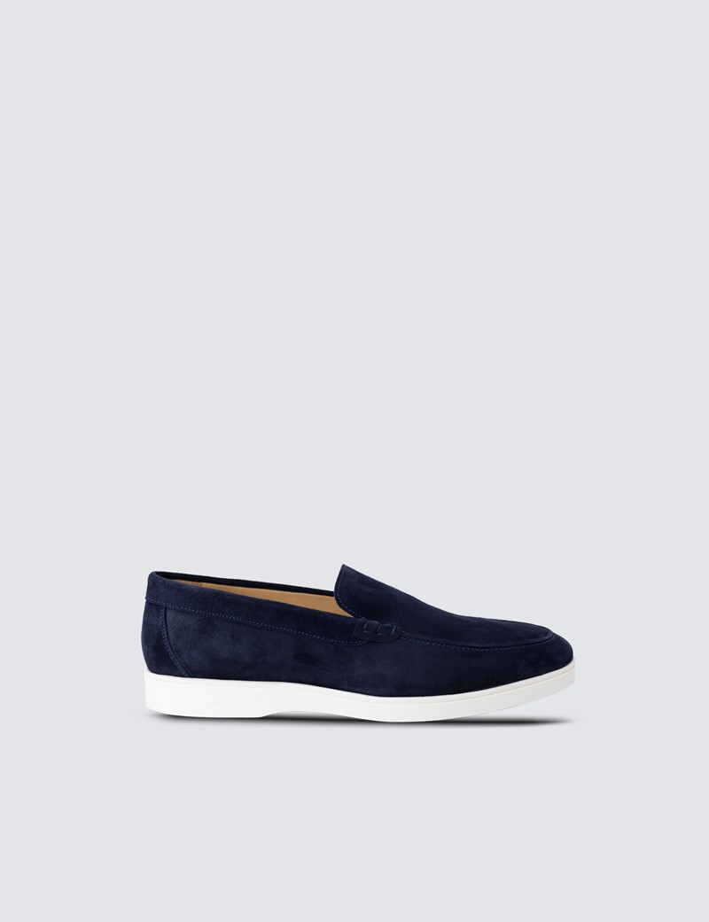 Navy Suede Leather Casual Loafer | Hawes & Curtis