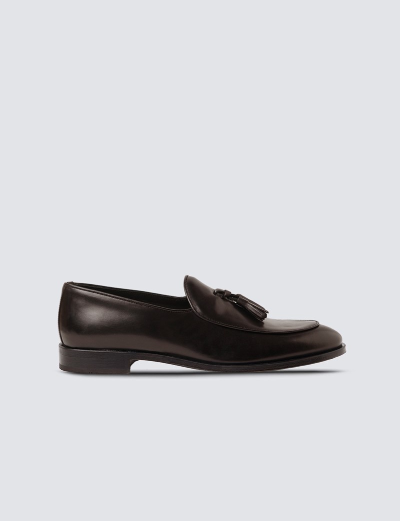 Leather Tassel Men's Loafer with Rubber Heel in Black, Hawes & Curtis