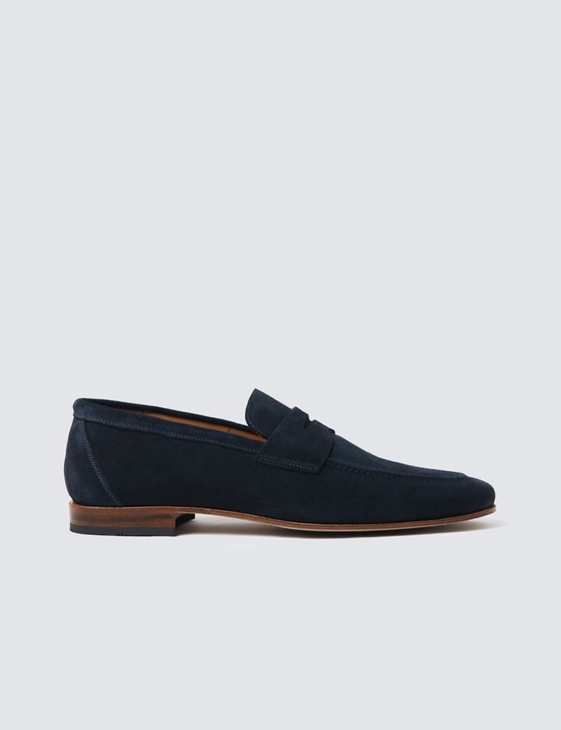 100% Leather Men's Suede Loafer in Navy | Hawes & Curtis | UK