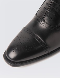 Men's Black Leather Toe Cap Semi Brogue 