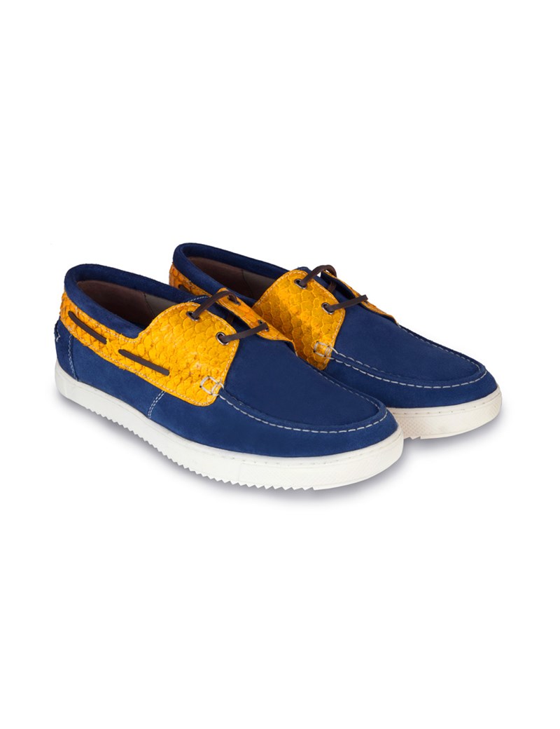 Men's Navy & Yellow Suede Boating Shoe Hawes & Curtis