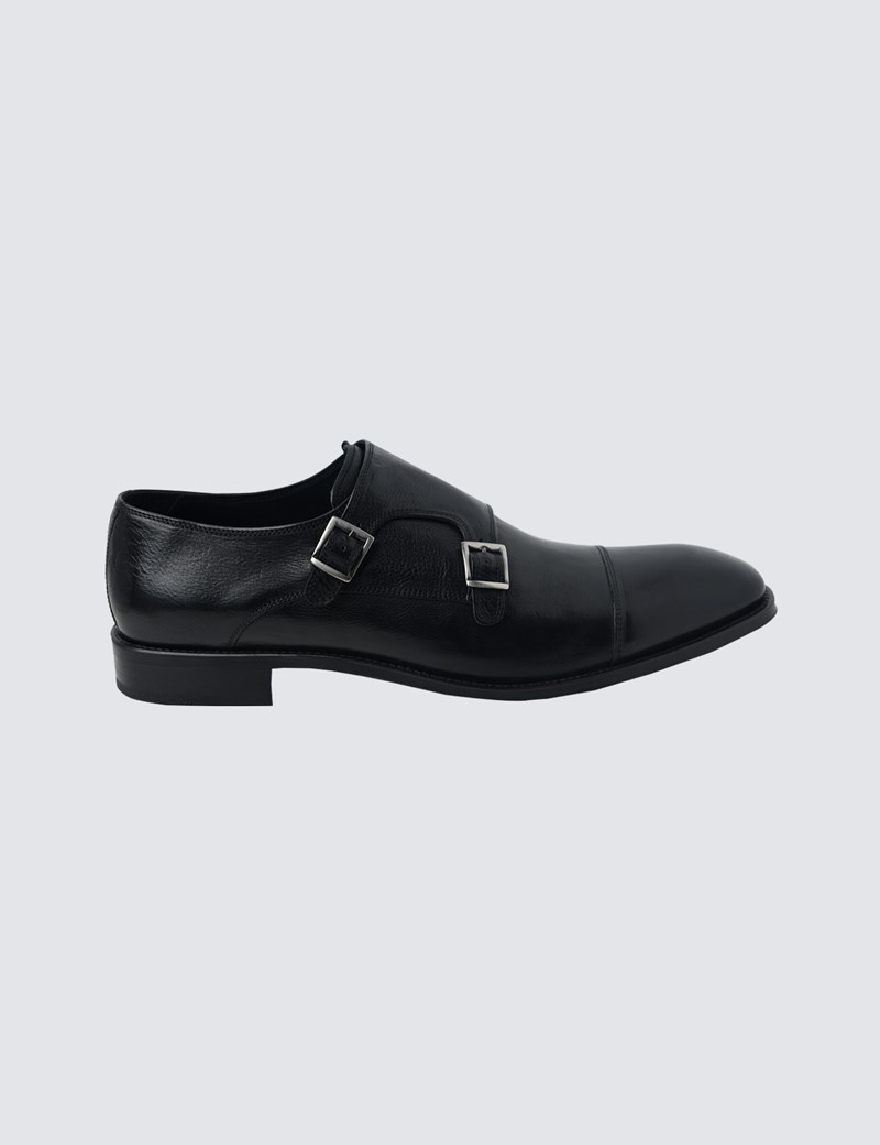 100% Leather Men's Monk Shoe in Black | Hawes & Curtis | UK