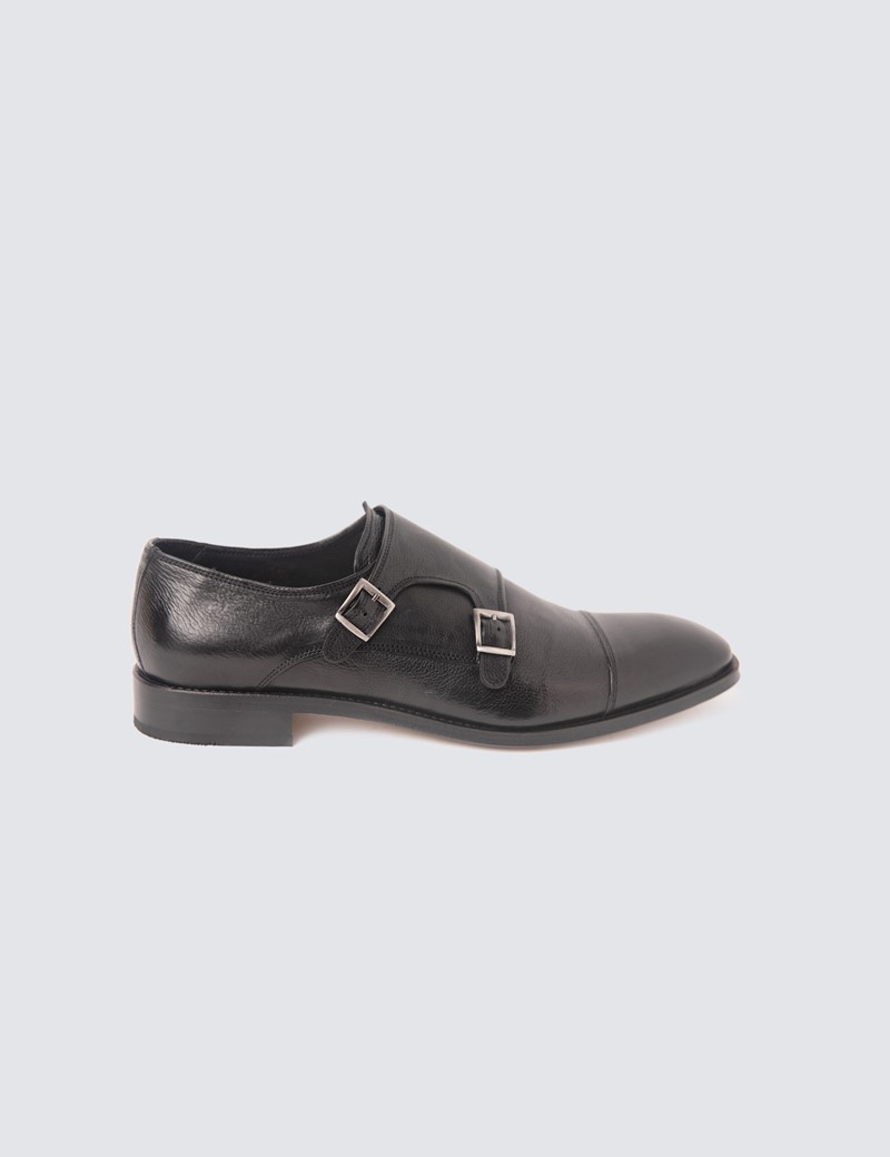 New Black Smart Leather Monk Double Buckle Low Heel Formal Men Shoe UK Size 