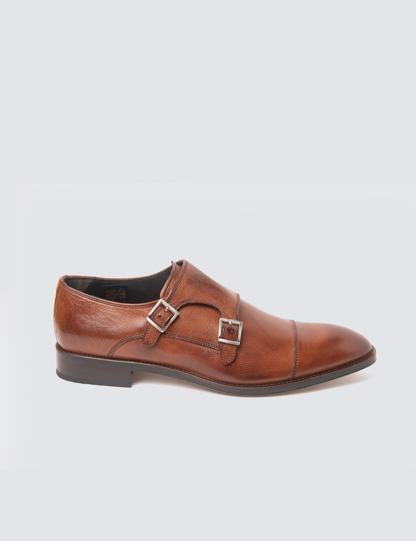 Leather Men's Monk Shoe with Double Buckle in Brown | Hawes & Curtis | UK