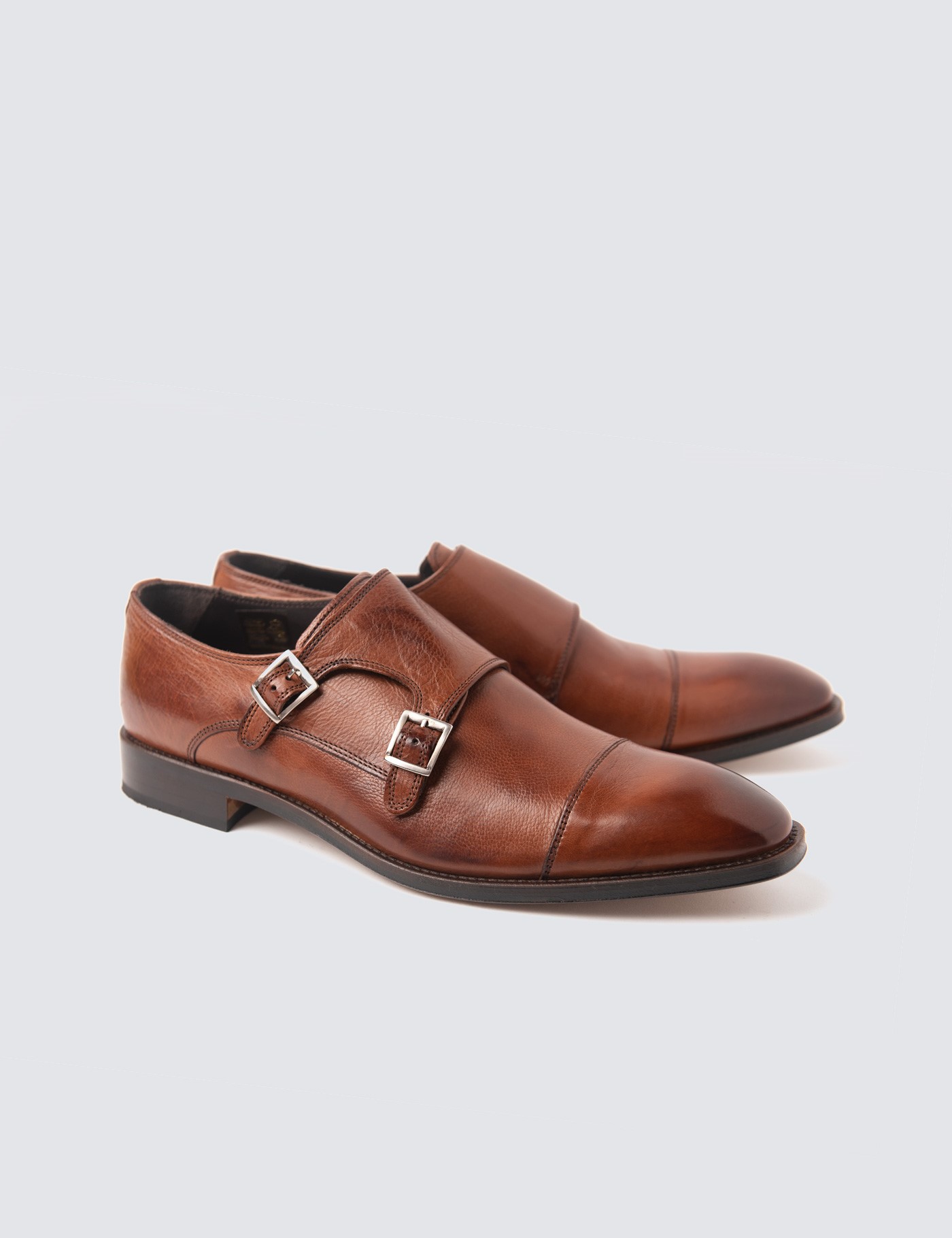space Manufacturing unearth Leather Men's Monk Shoe with Double Buckle in Brown | Hawes & Curtis | UK
