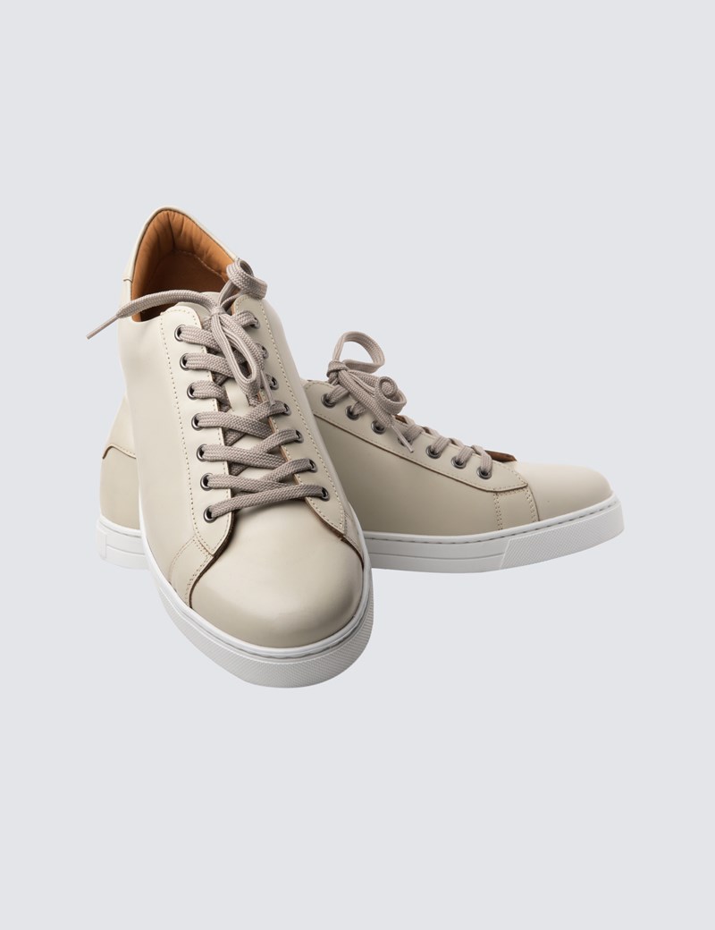 mens leather trainers white