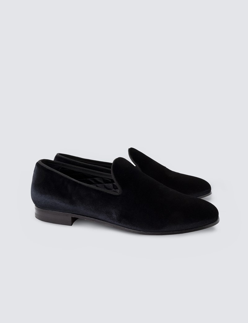Men's Black Velvet Padded Loafer | Hawes & Curtis
