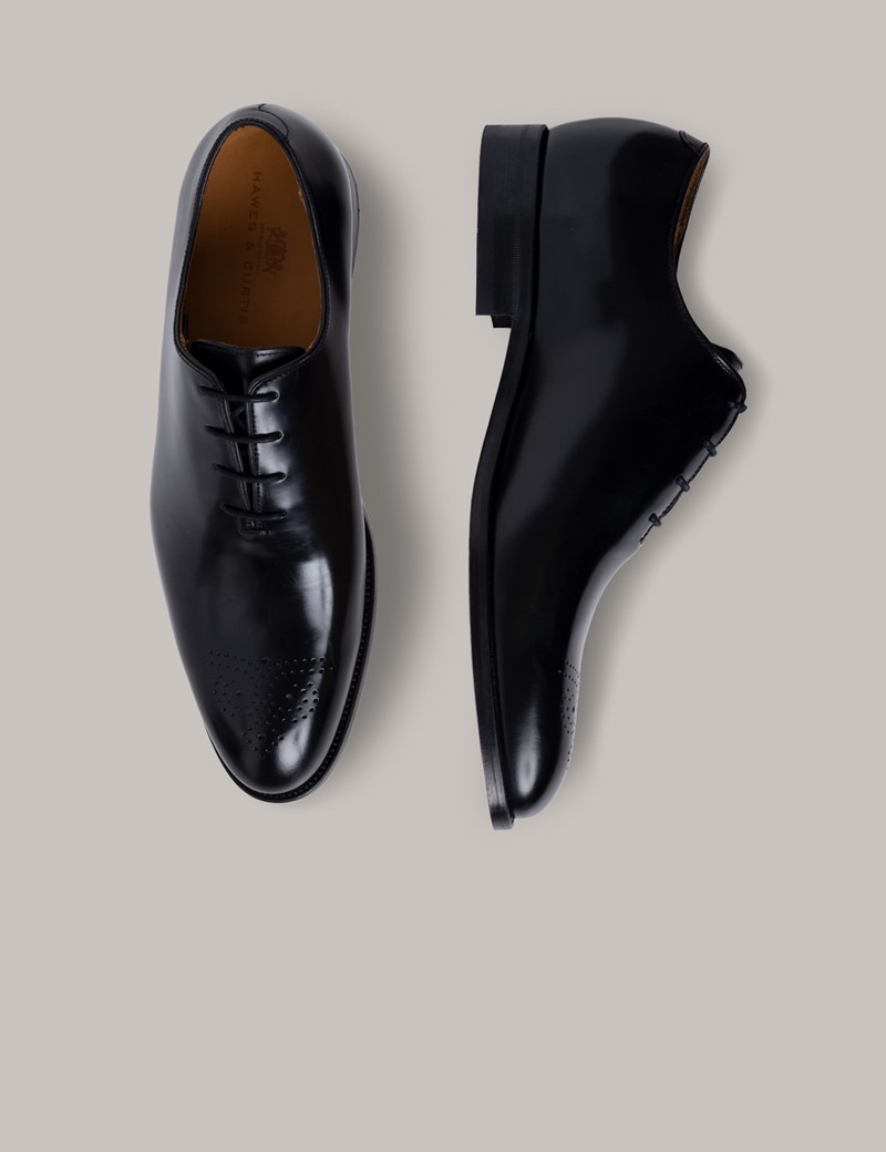 Men's Black Leather Wholecut Oxford Shoe Punch Toe Cap Hawes & Curtis