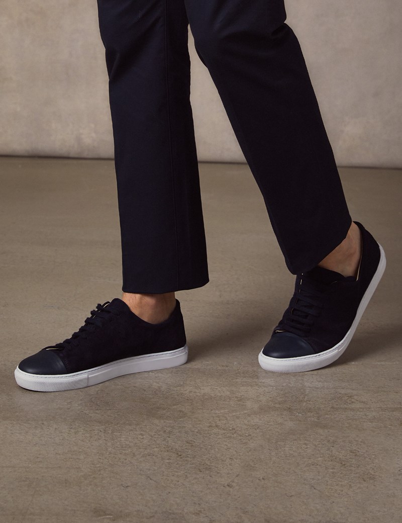 Men’s Navy Suede & Leather Trainers | Hawes & Curtis