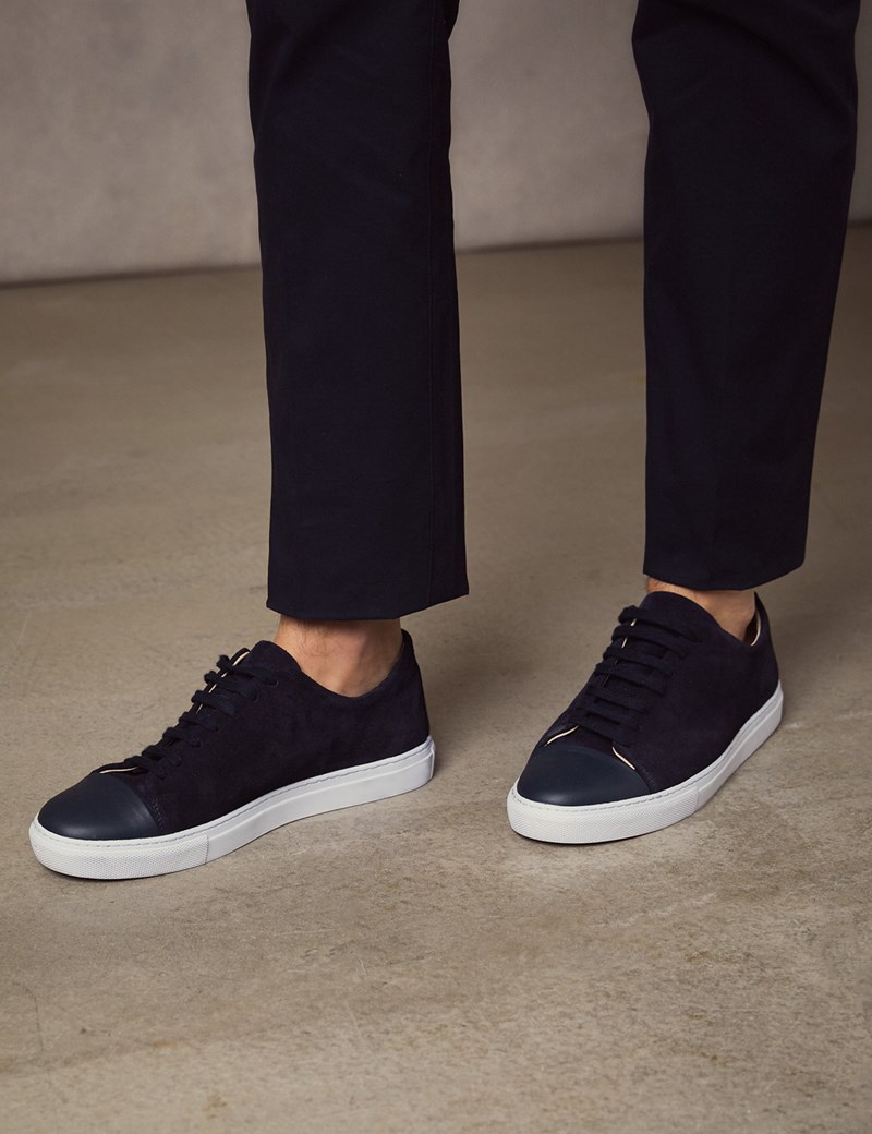 Men’s Navy Suede & Leather Trainers | Hawes & Curtis