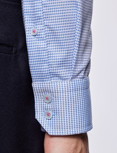 Men's Curtis Blue & White Dobby Relaxed Slim Fit Shirt - Low Collar