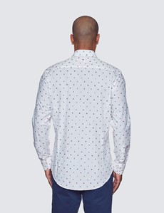 Curtis White & Blue Dobby Relaxed Slim Fit Shirt - Low Collar