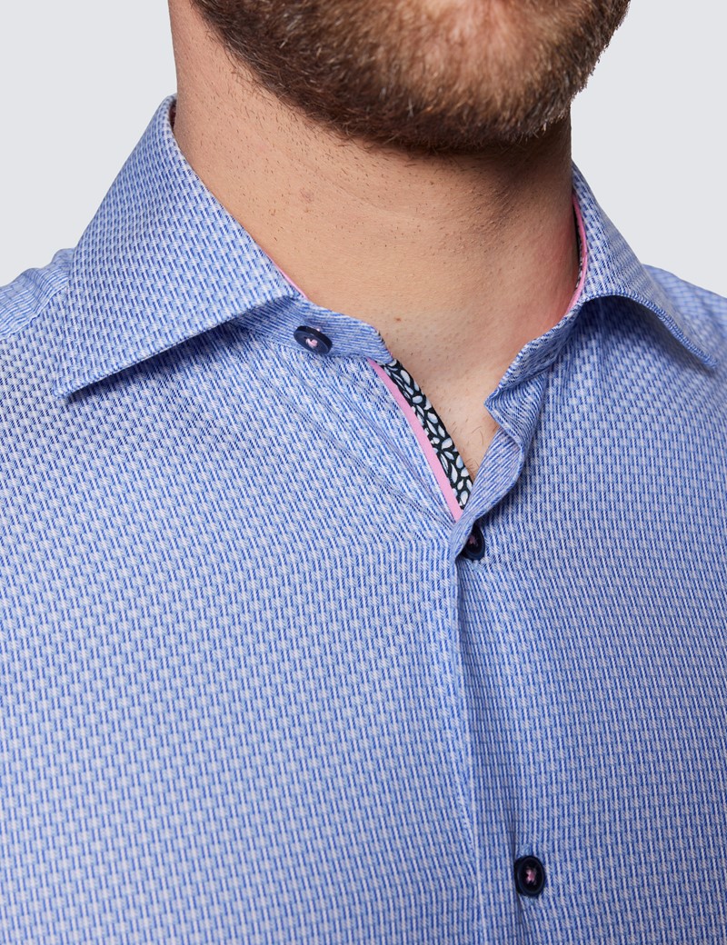 Men's Curtis Blue & White Dobby Relaxed Slim Fit Shirt - Low Collar
