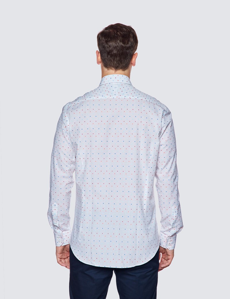 Curtis White & Blue Dobby Relaxed Slim Fit Shirt - Low Collar