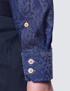 Curtis Navy & Blue Self Paisley Relaxed Slim Fit Shirt - Low Collar