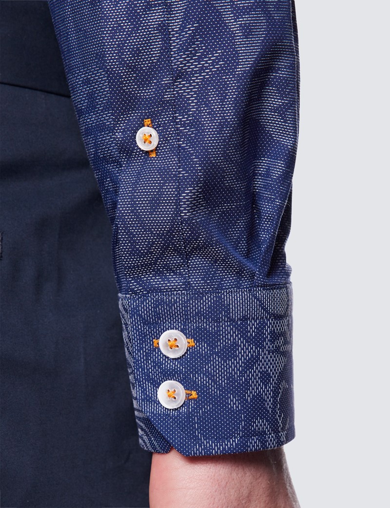 Curtis Navy & Blue Self Paisley Relaxed Slim Fit Shirt - Low Collar
