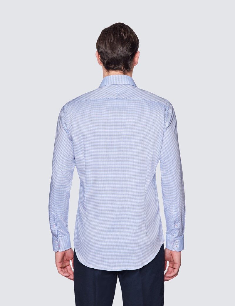 Curtis Blue & White Small Geometric Relaxed Slim Fit Shirt - Low Collar
