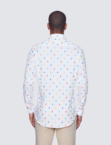 Curtis White & Blue Hexagon Dobby Relaxed Slim Fit Shirt - Low Collar
