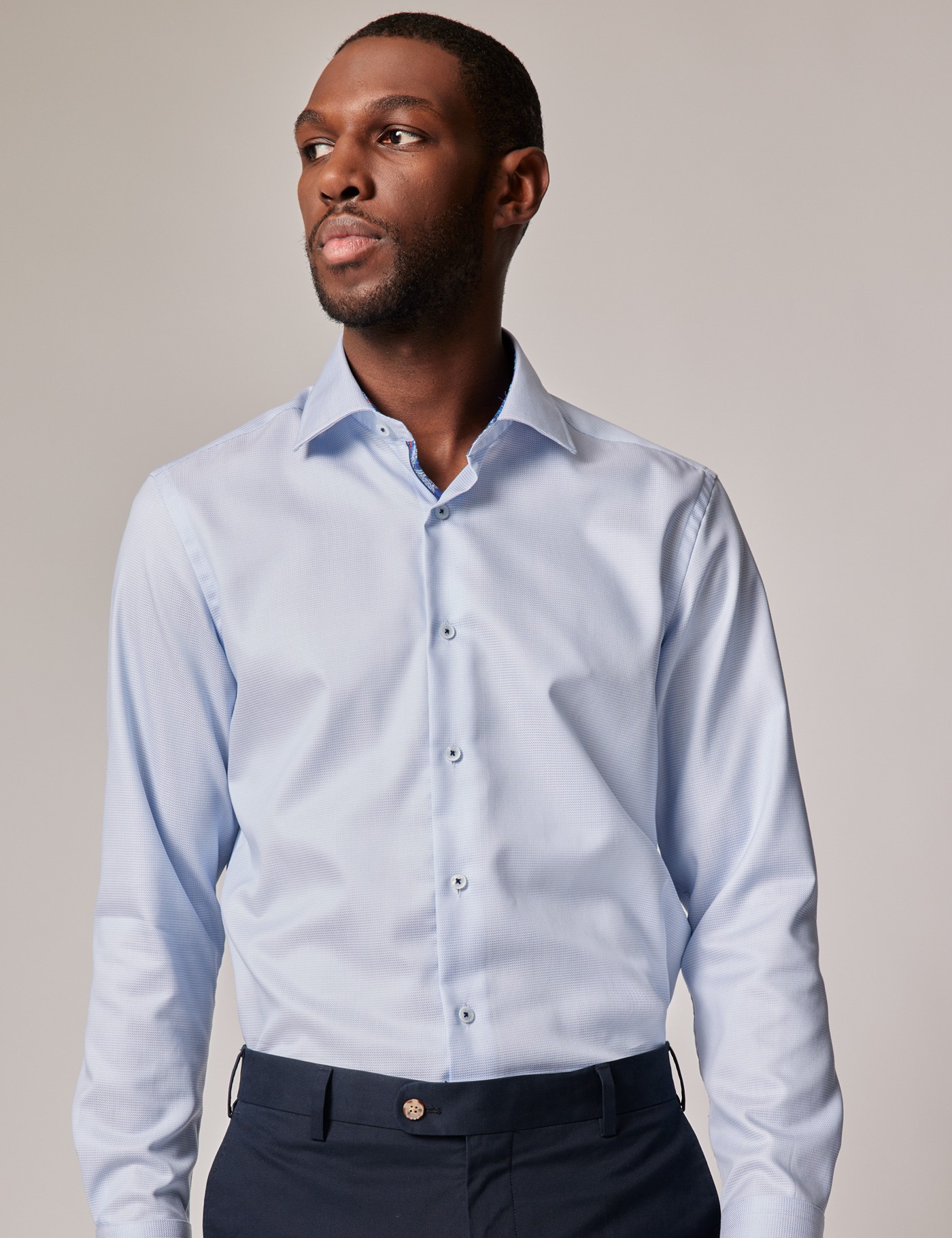 Men's Casual Light Blue Dobby Spot Slim Shirt