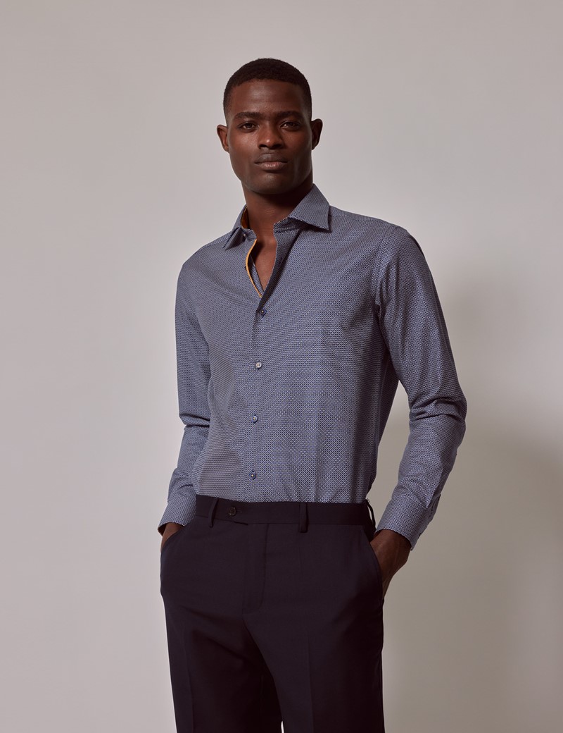 Men's Black & Navy Geometric Dobby Slim Shirt