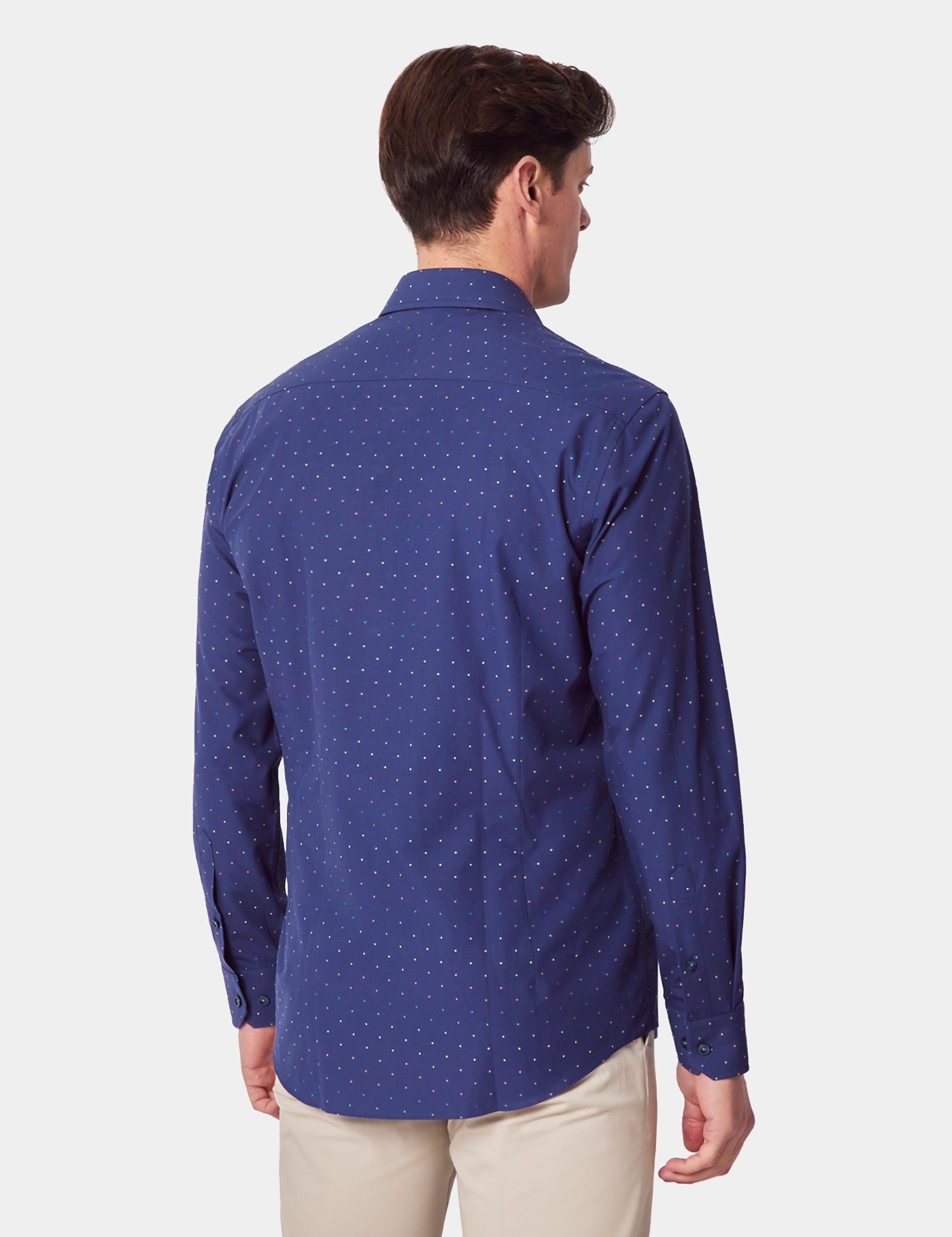 Hawes & Curtis Slim Fit Navy Micro Dots Curtis Shirt Size: XXXL image 3