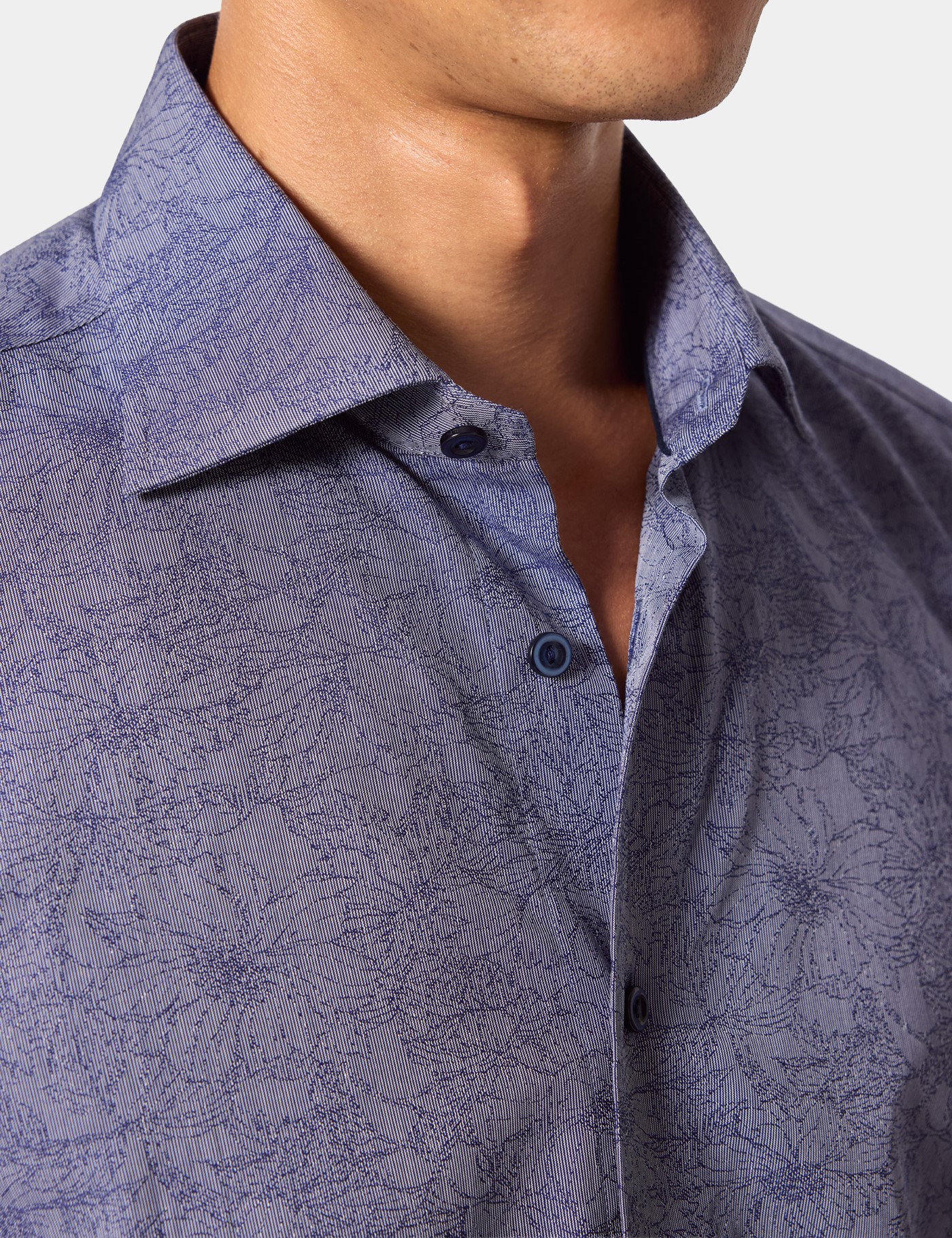 Hawes & Curtis Slim Fit Navy & White Semi Plain Jacquard Curtis Shirt Size: XS image 3