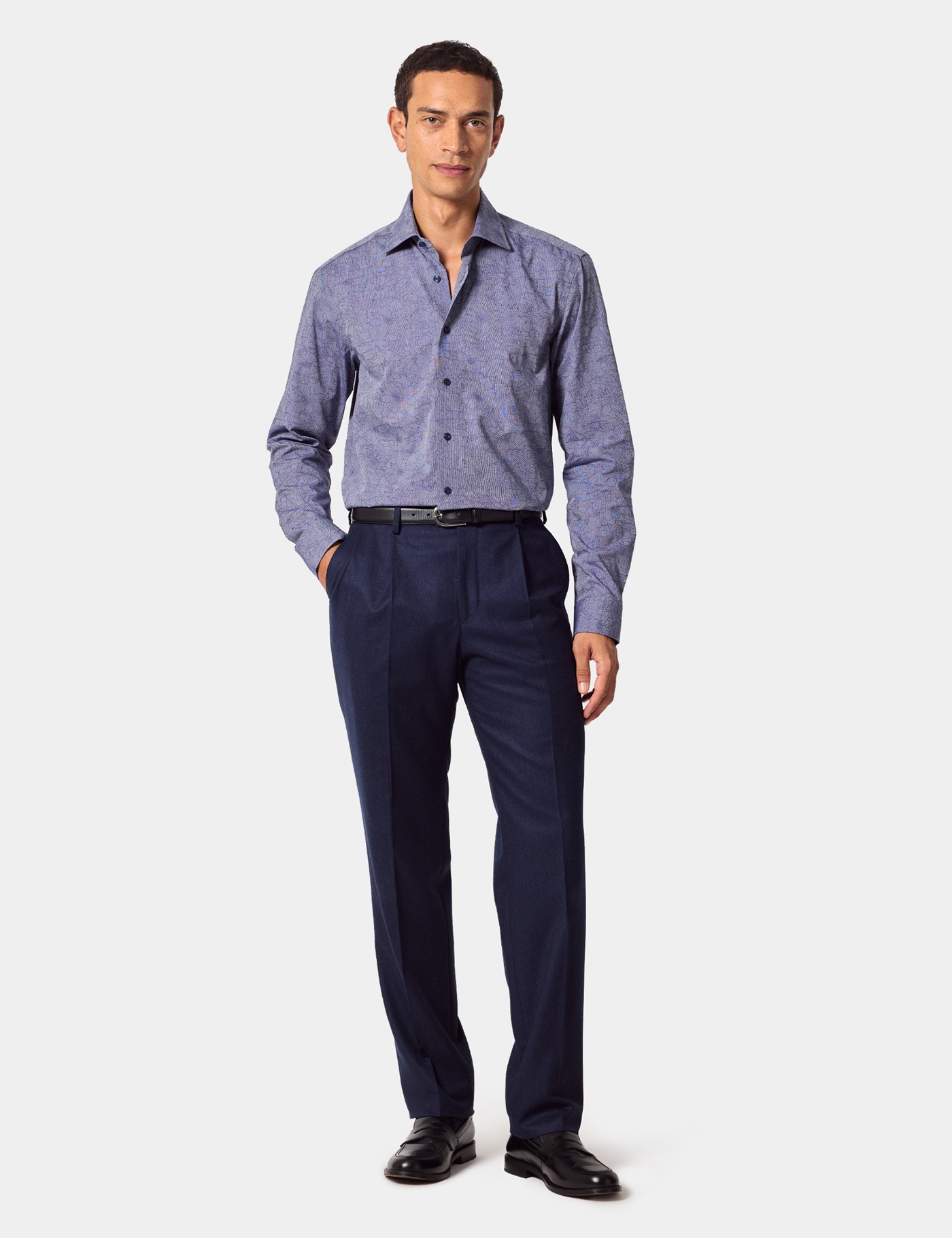 Hawes & Curtis Slim Fit Navy & White Semi Plain Jacquard Curtis Shirt Size: XS image 2