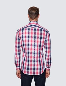 Men's Curtis Pink & White Medium Check Relaxed Slim Fit Shirt - Low Collar